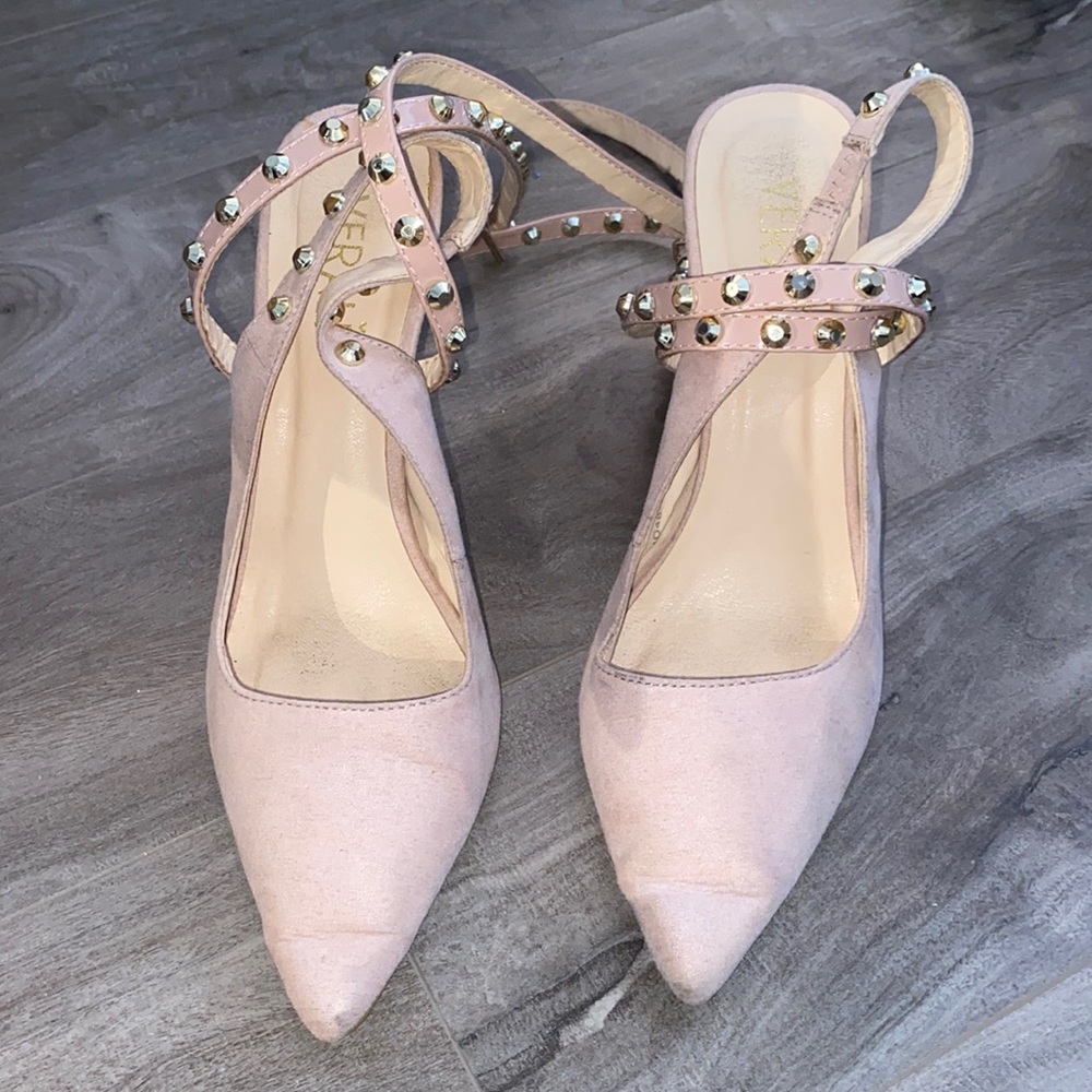 Baby pink studded heels - size 7